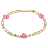 Signature Bright Pink Cross Gold Pattern 3mm Bead Bracelet