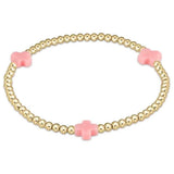 Signature Bright Pink Cross Gold Pattern 3mm Bead Bracelet
